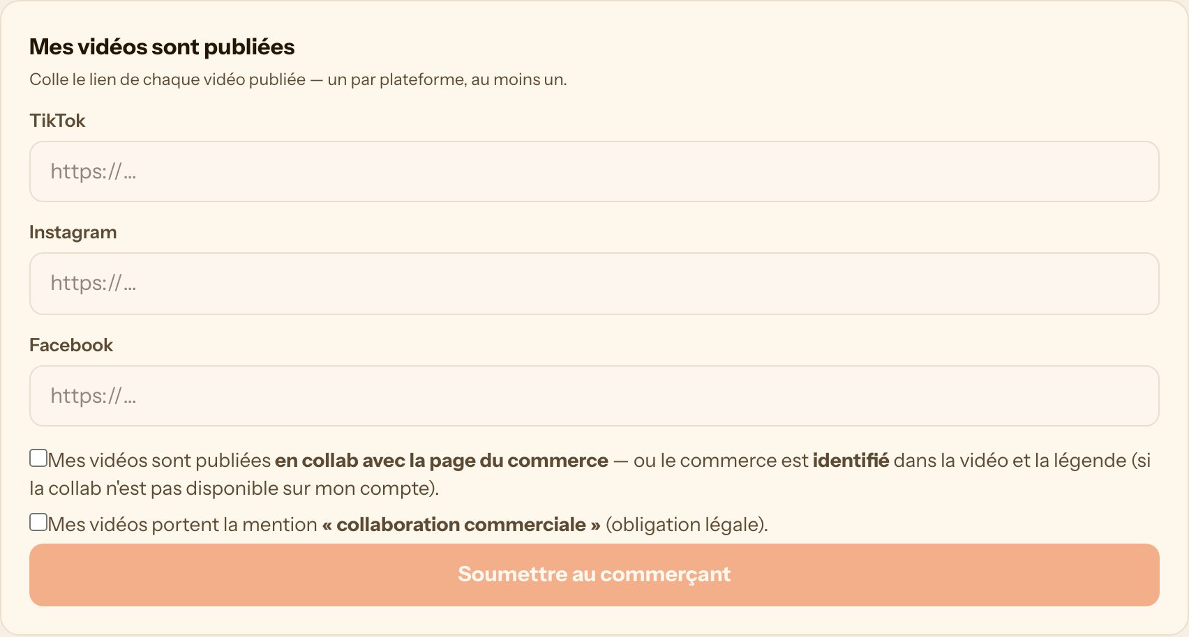 L'écran de la collab où le créateur colle le lien de sa vidéo